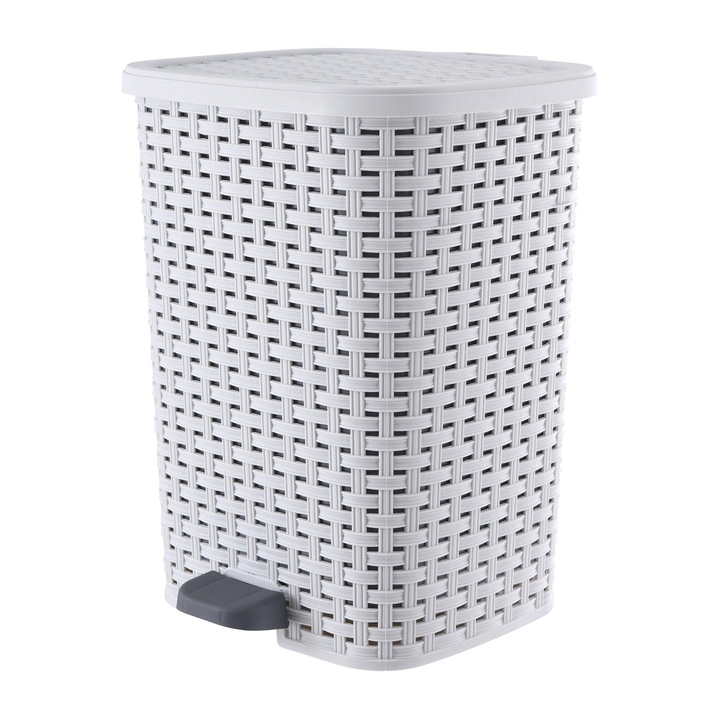 Step-On Trash Can, Wicker Style - White Smoke 27 qt
