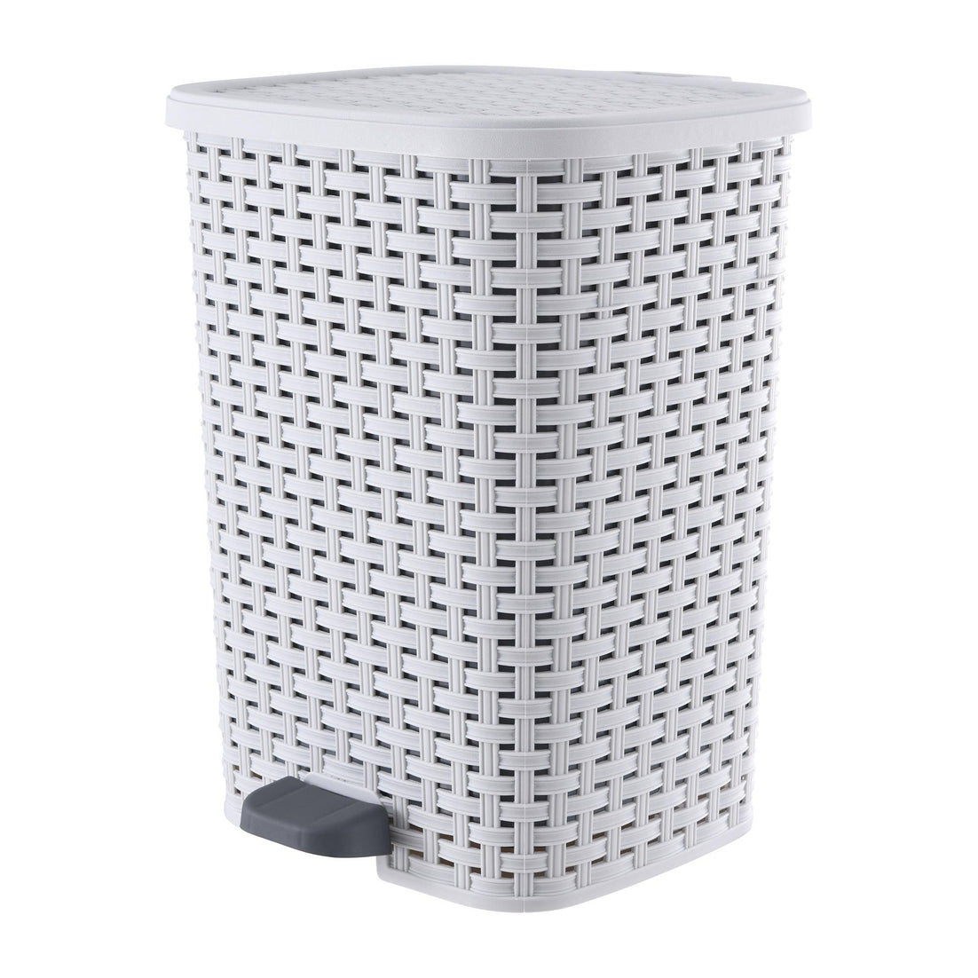 Step-On Trash Can, Wicker Style - White Smoke 27 qt