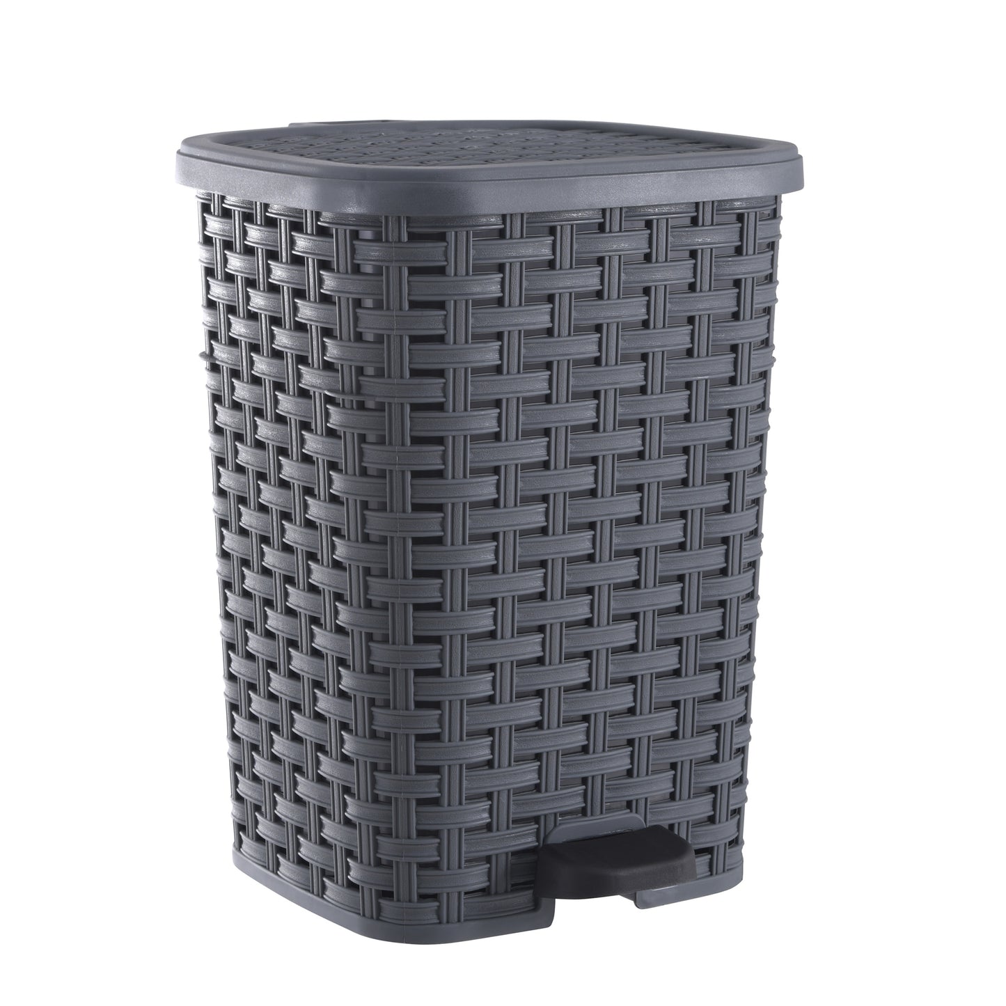 Step-On Trash Can, Wicker Style, 12 Qt - Onyx Grey