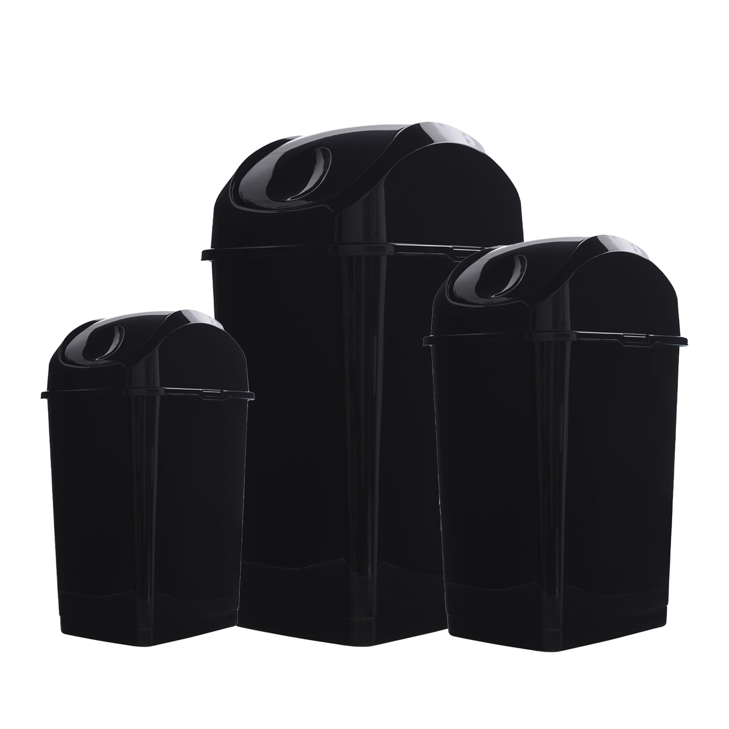 Swing Top Trash Can - Black (3 Pack) 5 Qt, 10 Qt, 18 Qt