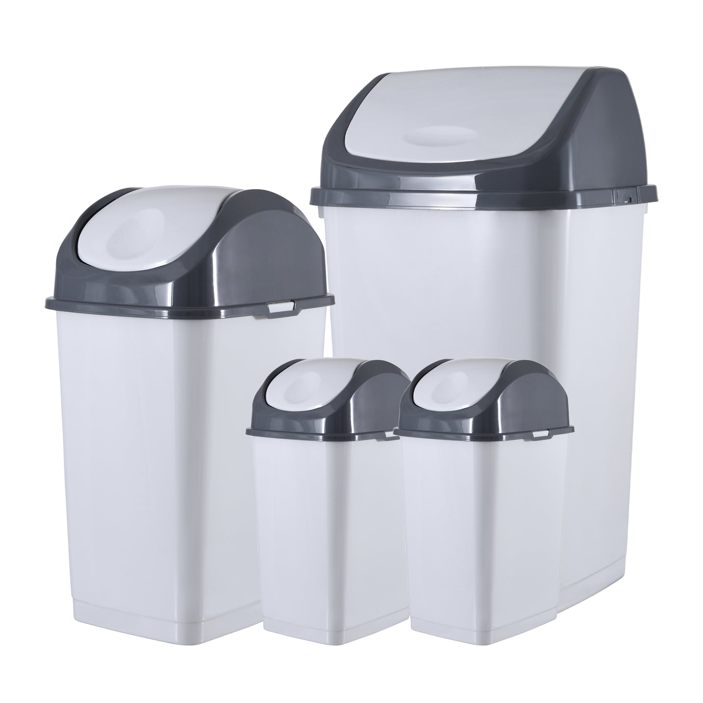 Swing Top Trash Can - White Smoke (4 Pack) 2.5 Gal, 9 Gal, 13 Gal