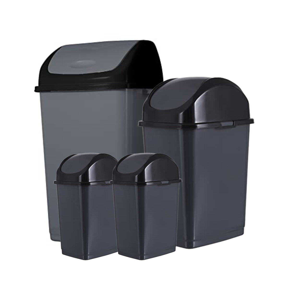 Swing Top Trash Can - Grey (4 Pack) 2.5 Gal, 9 Gal, 13 Gal