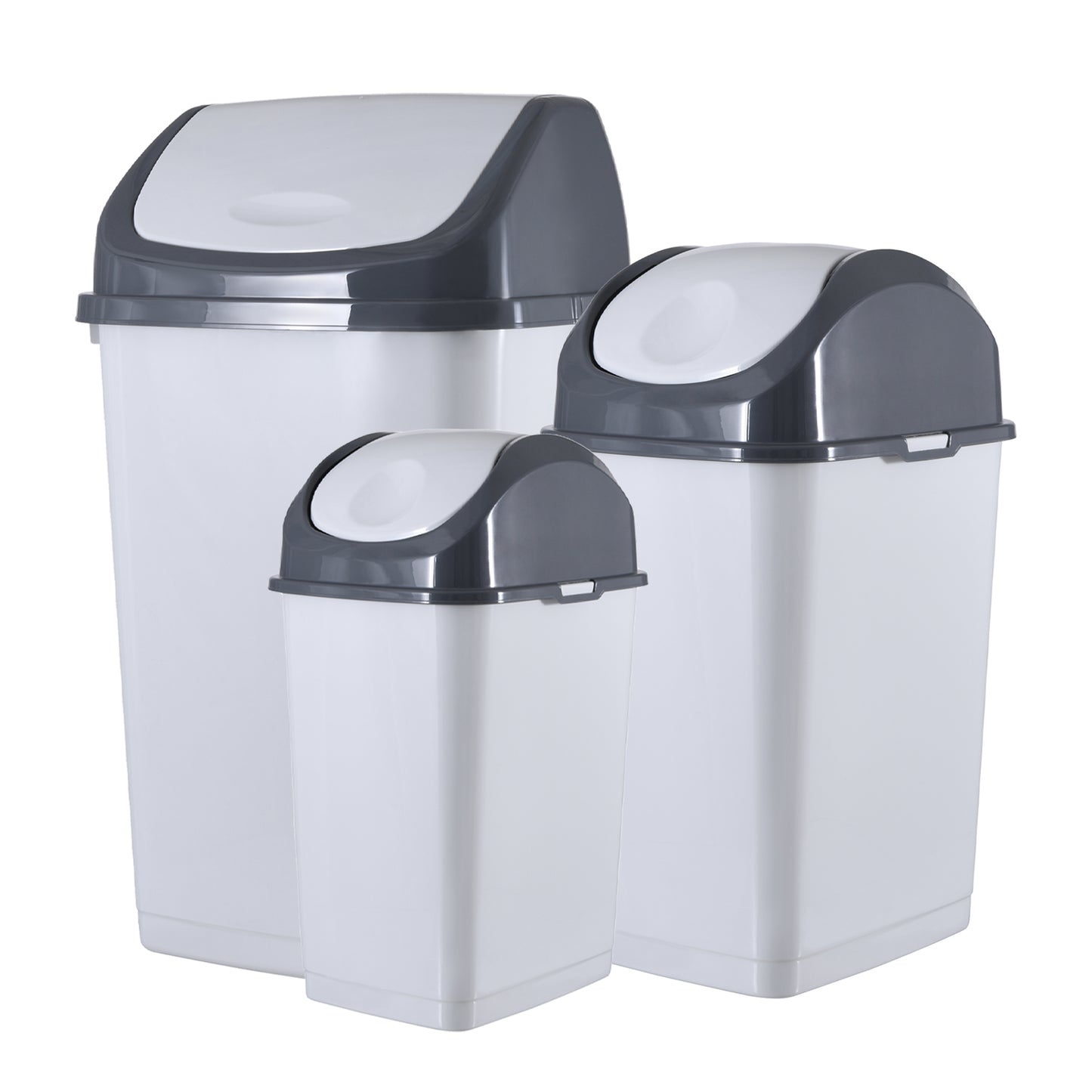 Swing Top Trash Can - White Smoke (3 Pack) 4.5 Gal, 9 Gal, 13 Gal