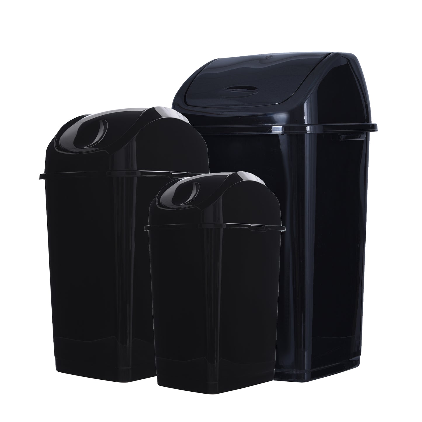Swing Top Trash Can - Black (3 Pack) 4.5 Gal, 9 Gal, 13 Gal