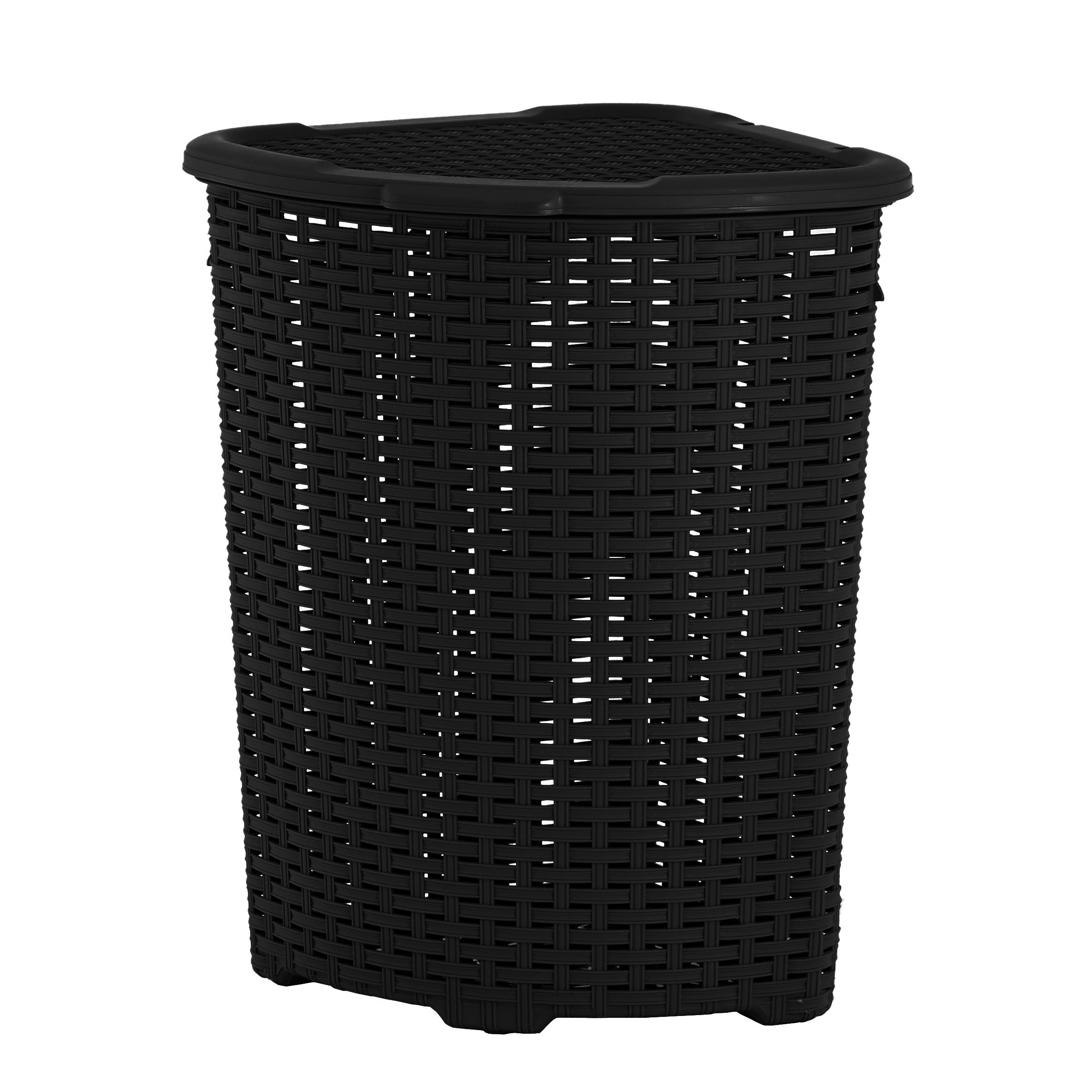Wicker style Corner Laundry Hamper 50 Liter Black Superio