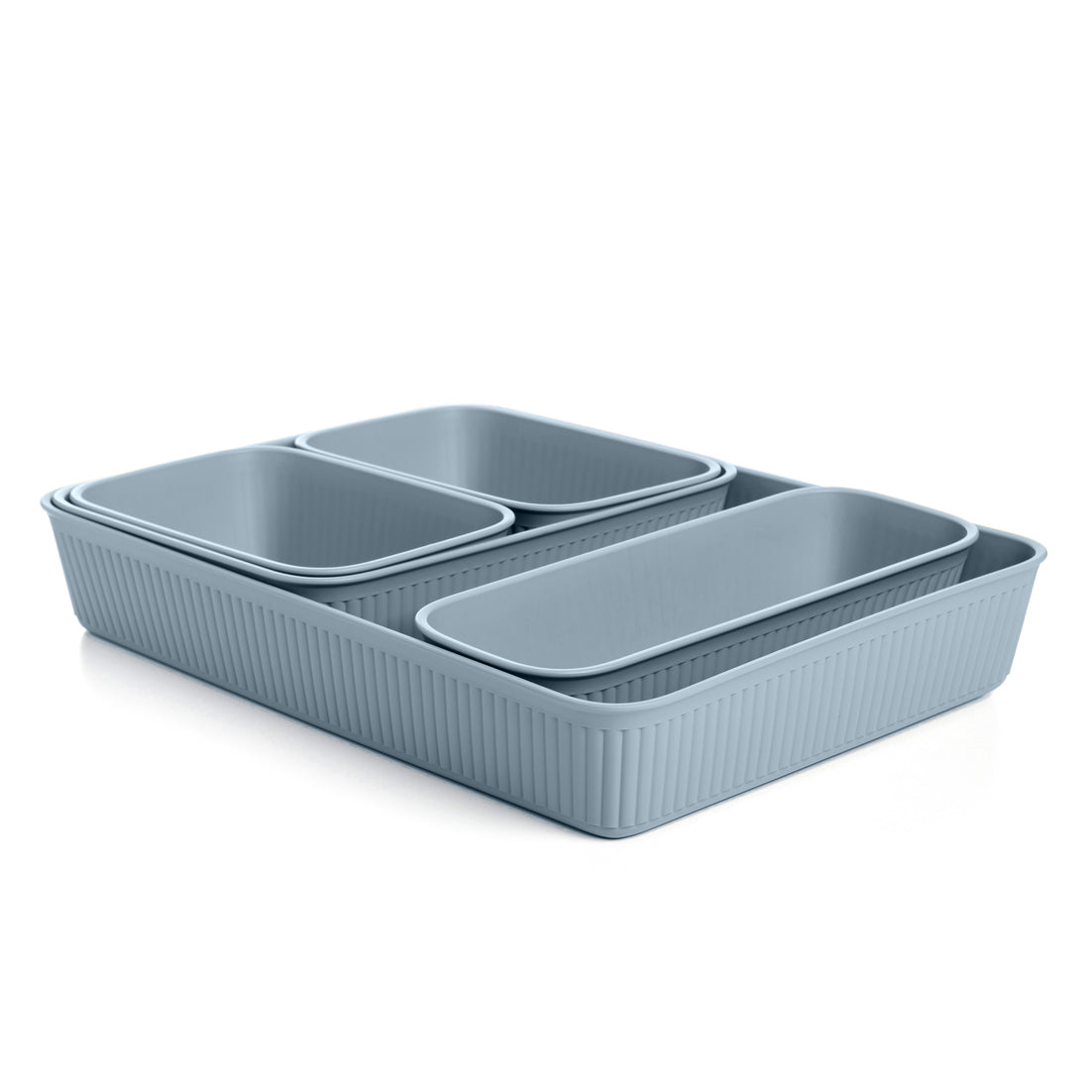 Set of 5 Ribbed Storage Bin Stone Blue