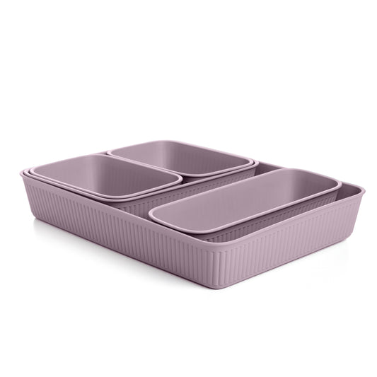 Set of 5 Ribbed Storage Bin Lilac