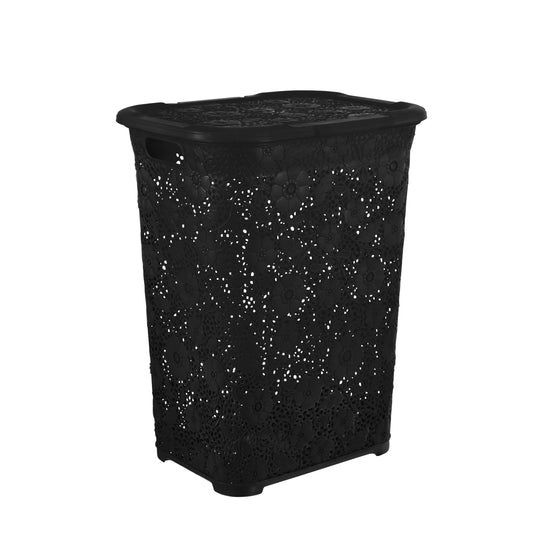 50 Liter Knit Style Laundry Hamper with Cutout Handles - Black