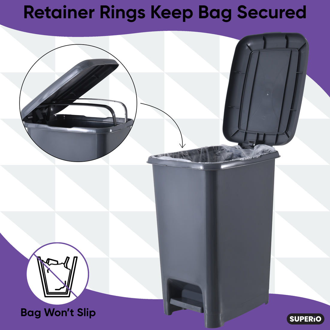 Slim Pedal Trash Can, 64 Qt - Onyx Grey