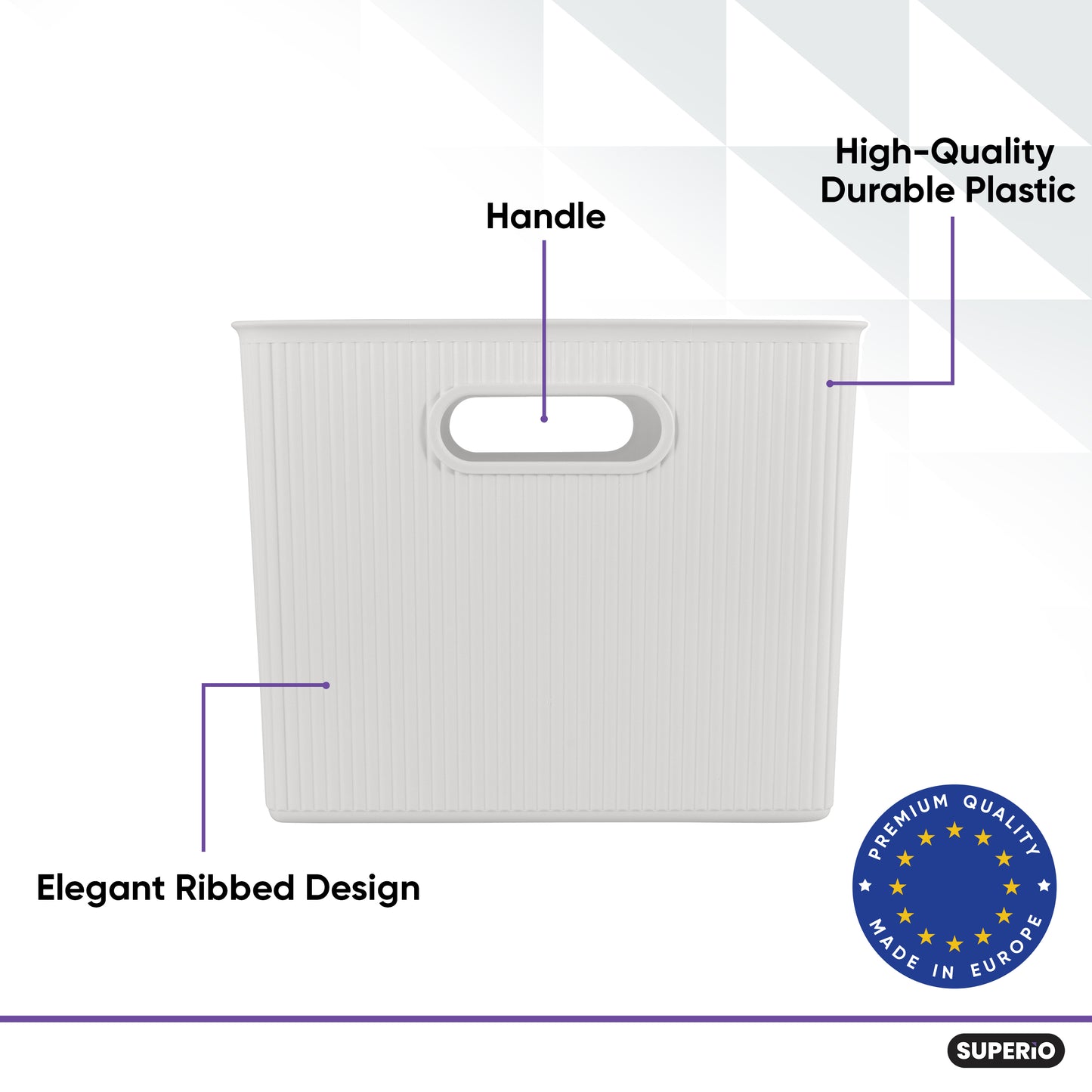 22 Liter Ribbed Storage Bin White, Decorative Basket With Handles