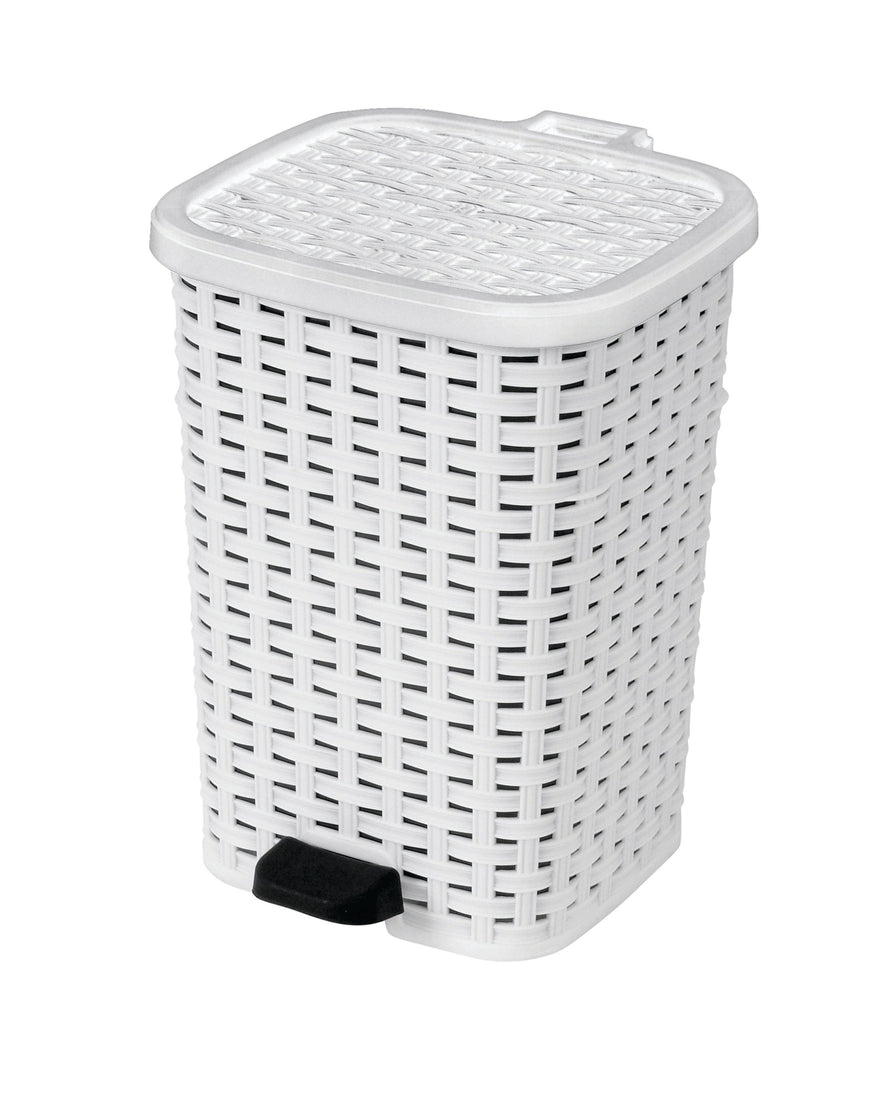 Step-On Trash Can, Wicker Style - White 27 qt