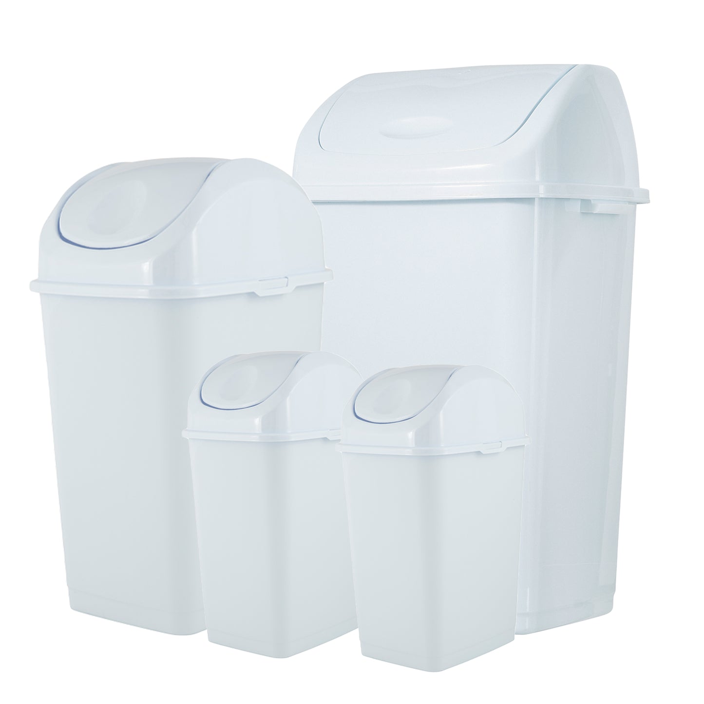 Swing Top Trash Can - White (4 Pack) 2.5 Gal, 9 Gal, 13 Gal