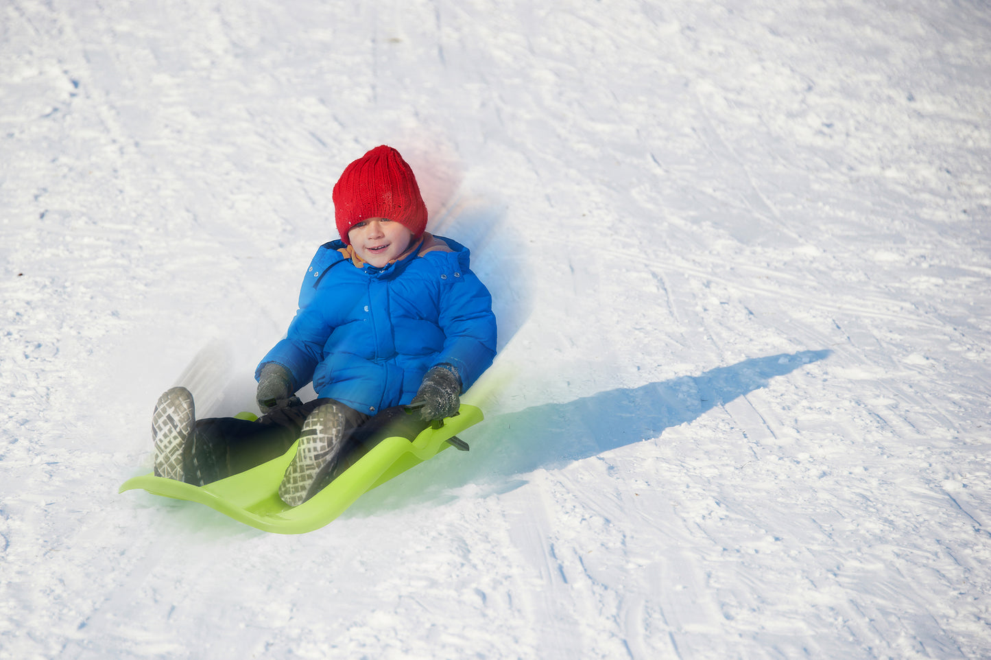 35" Green Downhill Snow Sled With Brakes and Poly Rope.