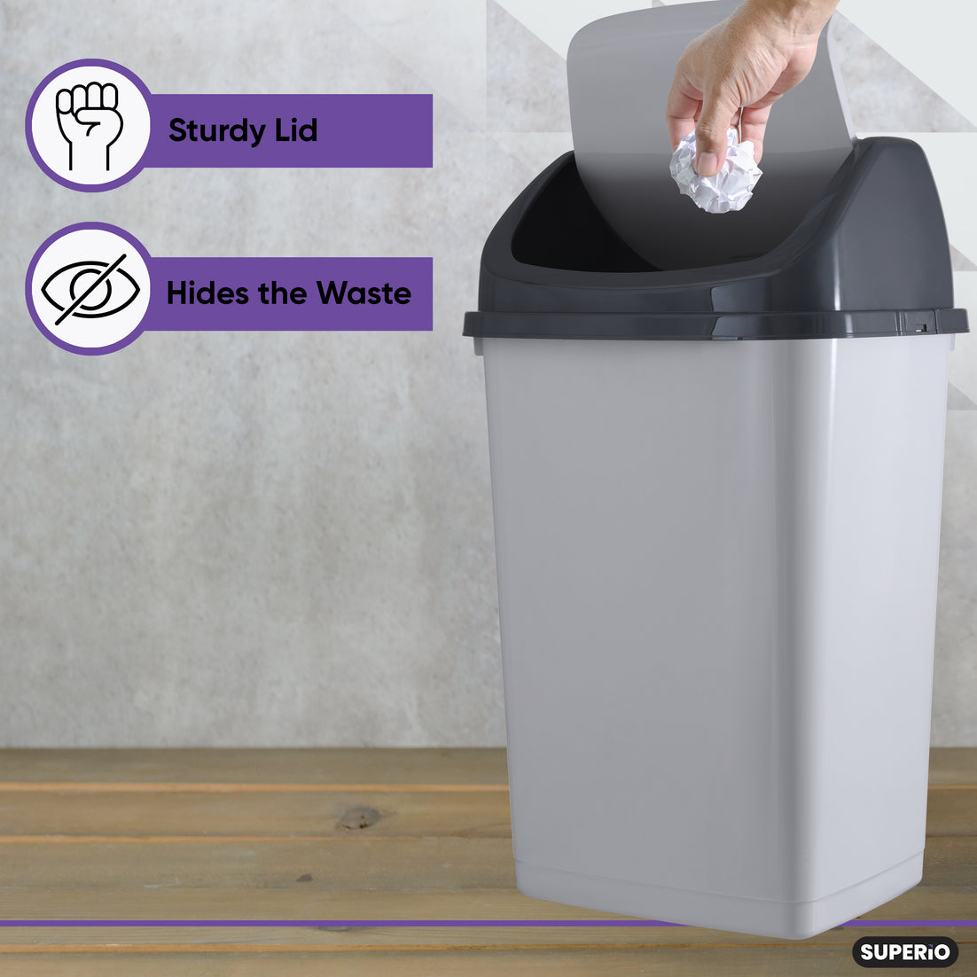 Large Swing Top Trash Can. 50 L/13 Gal. - White Smoke