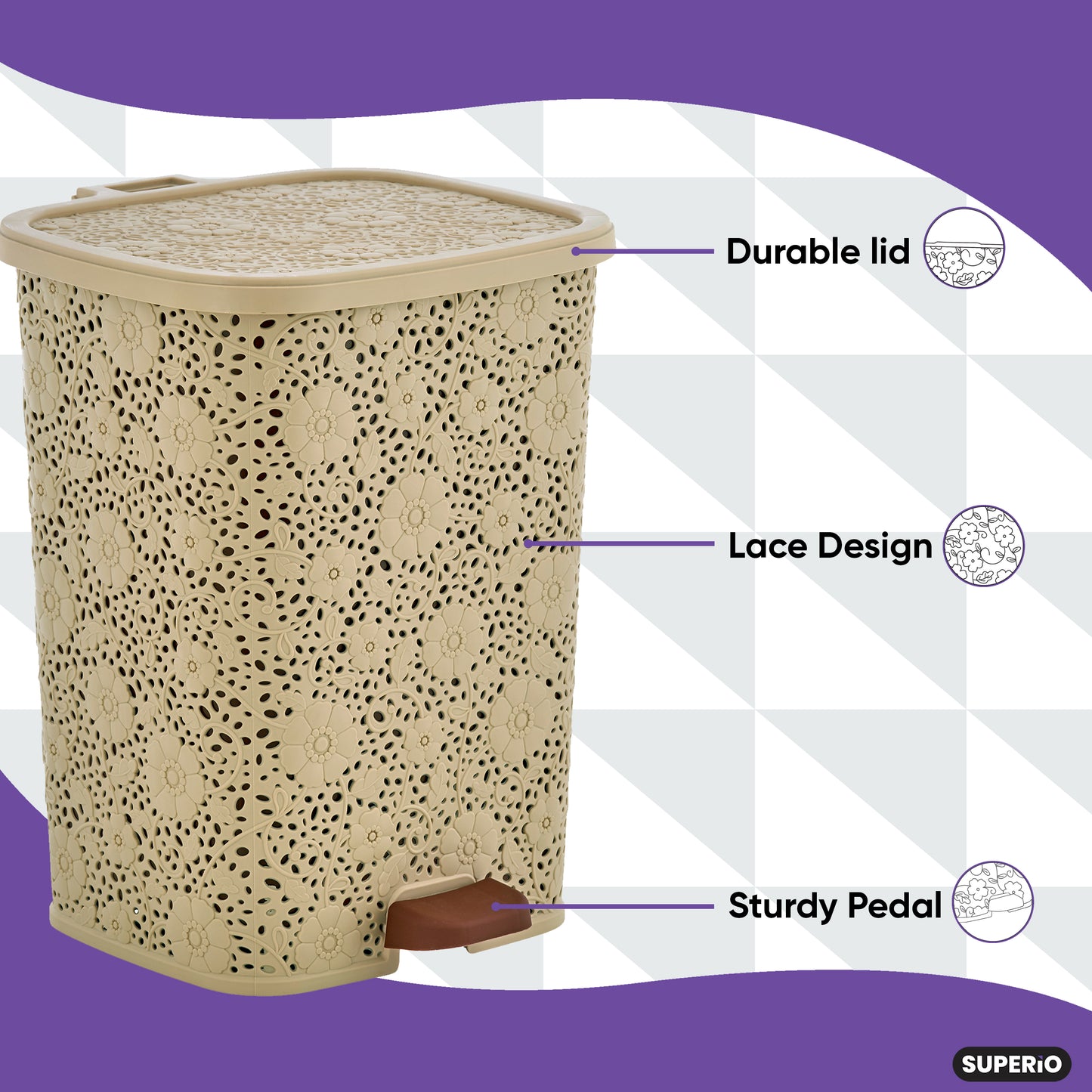 Step-On Trash Can, Lace Design, 6 Qt.
