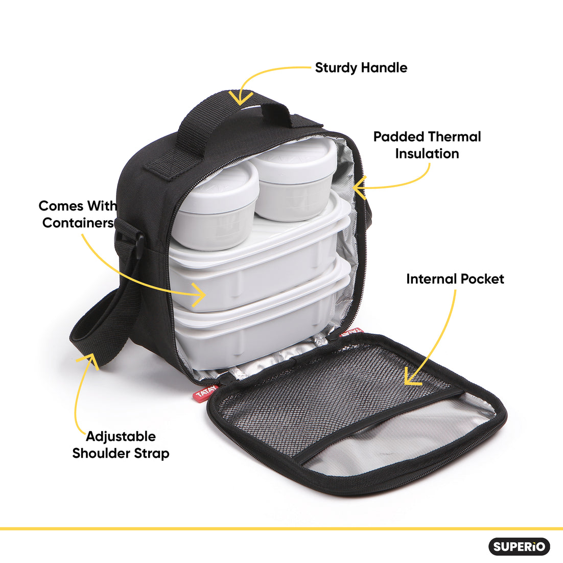 Insulated Lunch Bag with Food Containers, Black