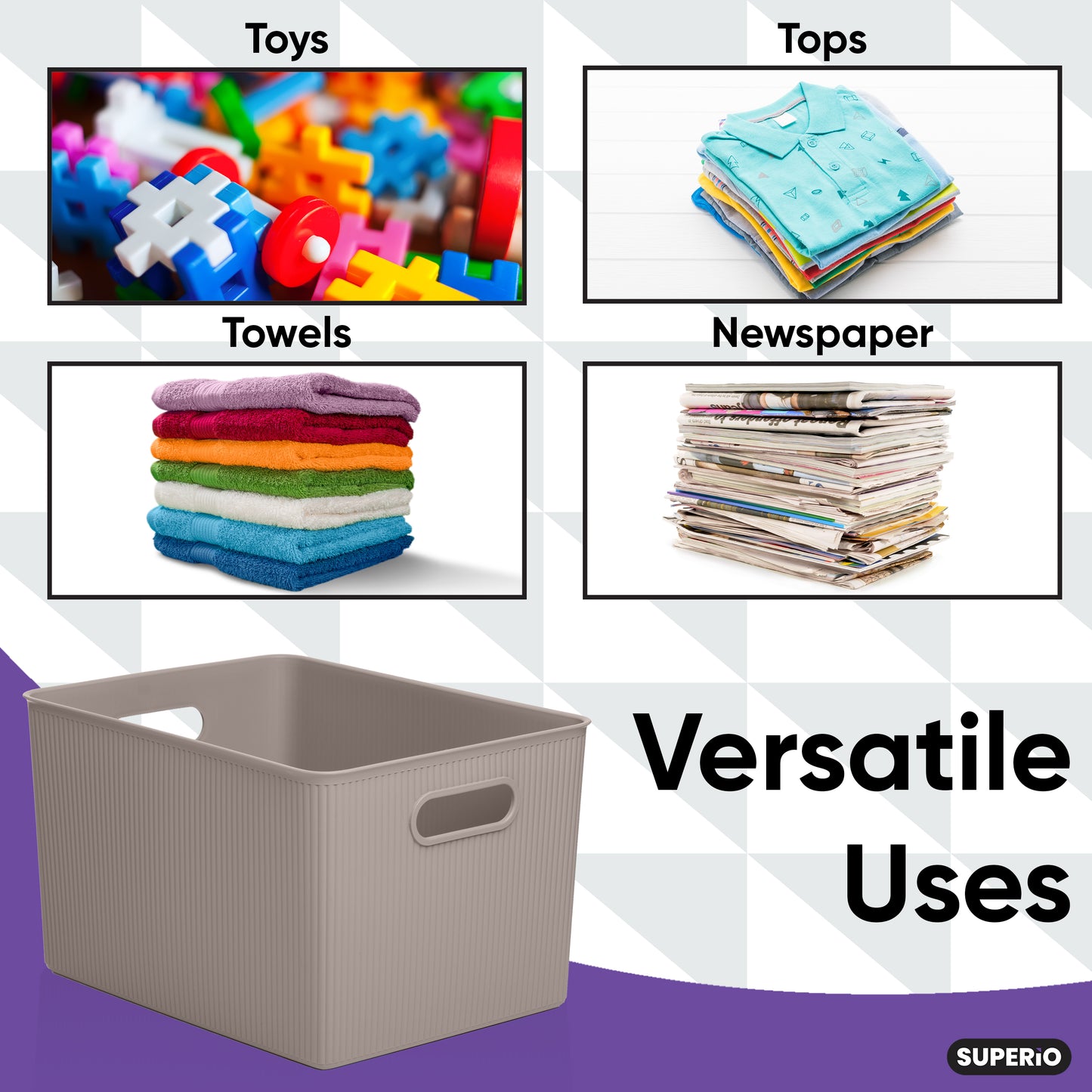 22 Liter Ribbed Storage Bin Taupe