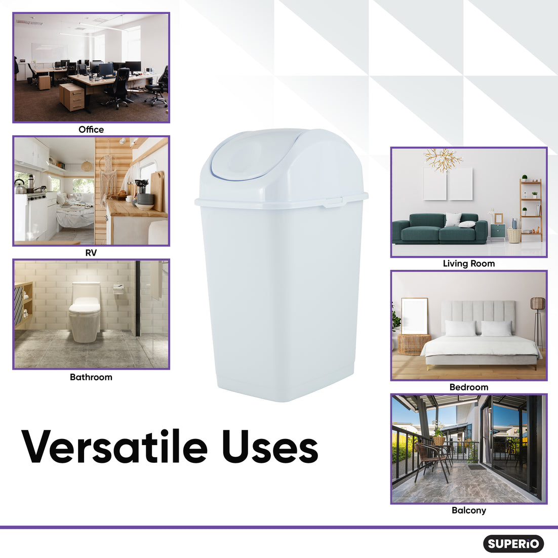 Swing Top Trash Can, 10 Qt - White