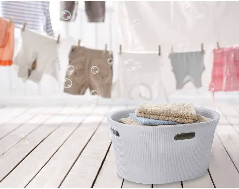 35 Liter Ribbed Laundry Basket White Smoke