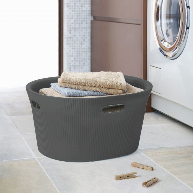 35 Liter Ribbed Laundry Basket Grey