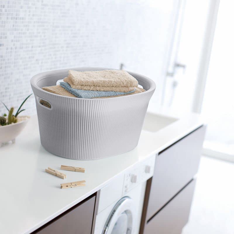 35 Liter Ribbed Laundry Basket White Smoke