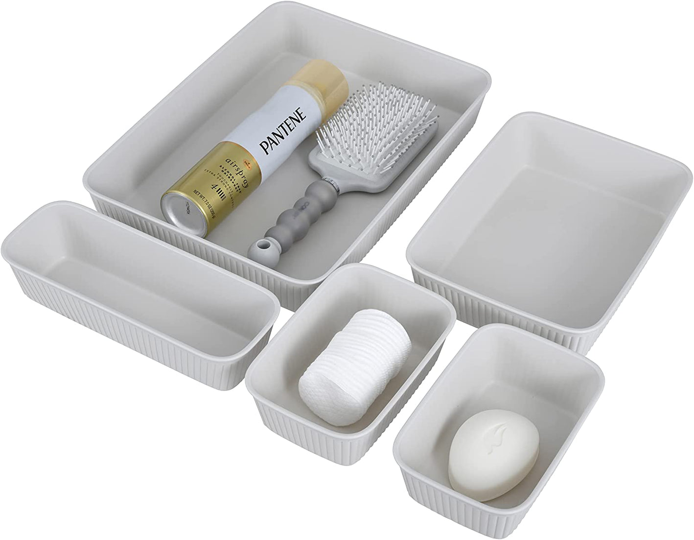 Set of 5 Ribbed Storage Bin White Smoke