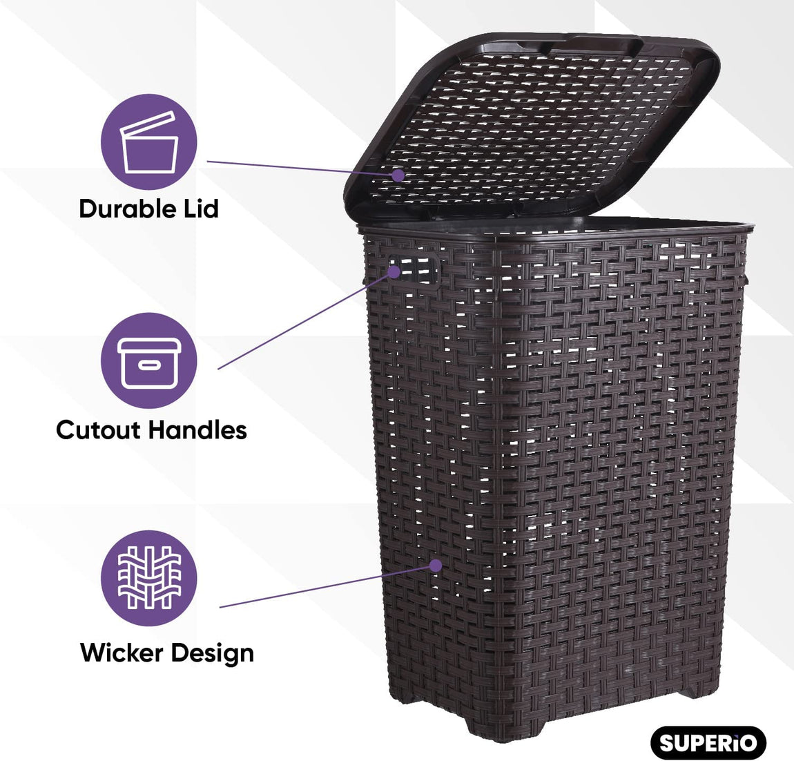 Wicker Style Laundry Hamper, 60 Liter - Root Beer Brown