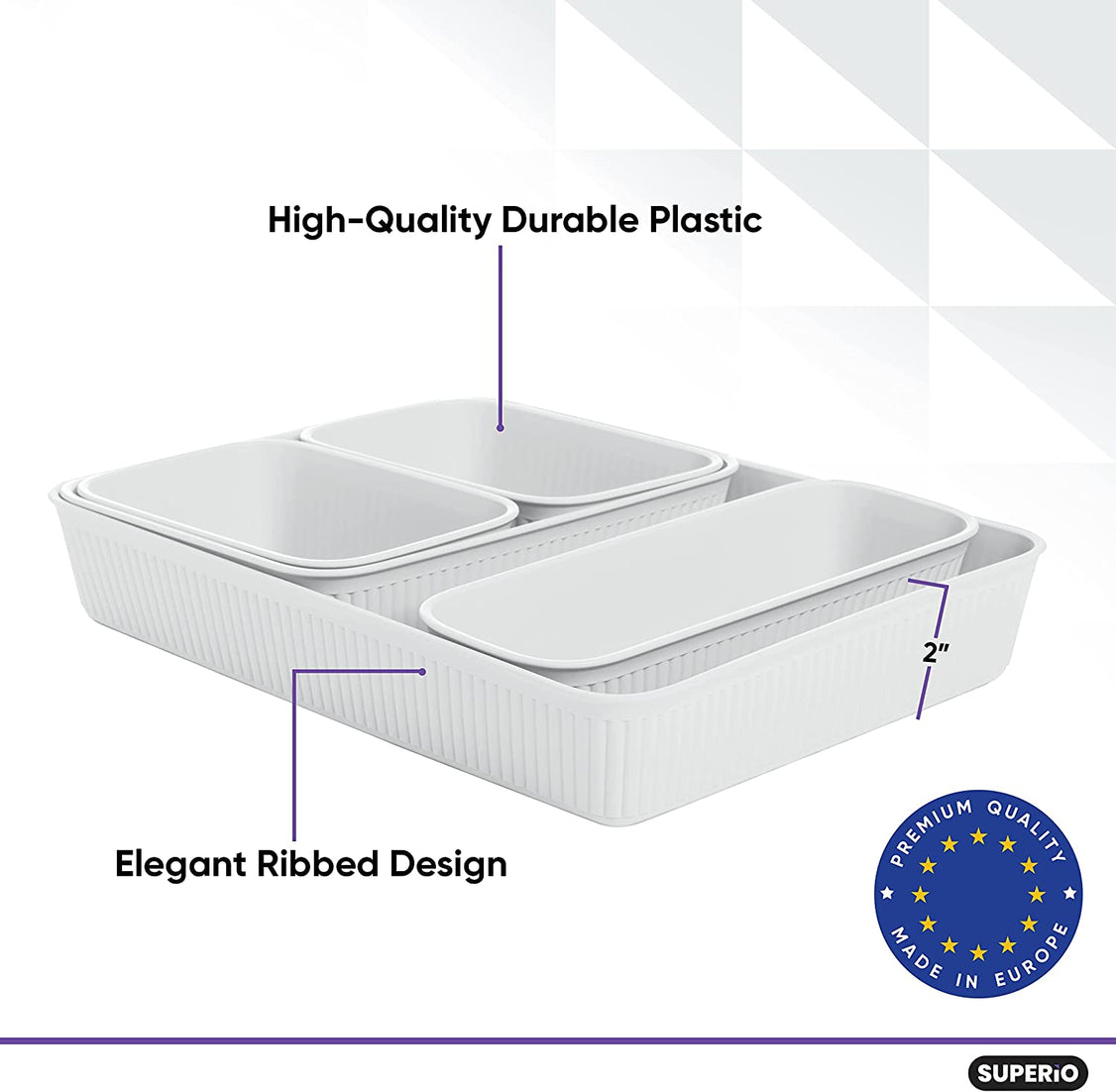 Set of 5 Ribbed Storage Bin White Smoke