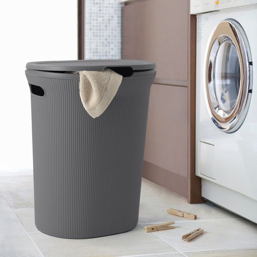 40 Liter Ribbed Laundry Hamper Grey