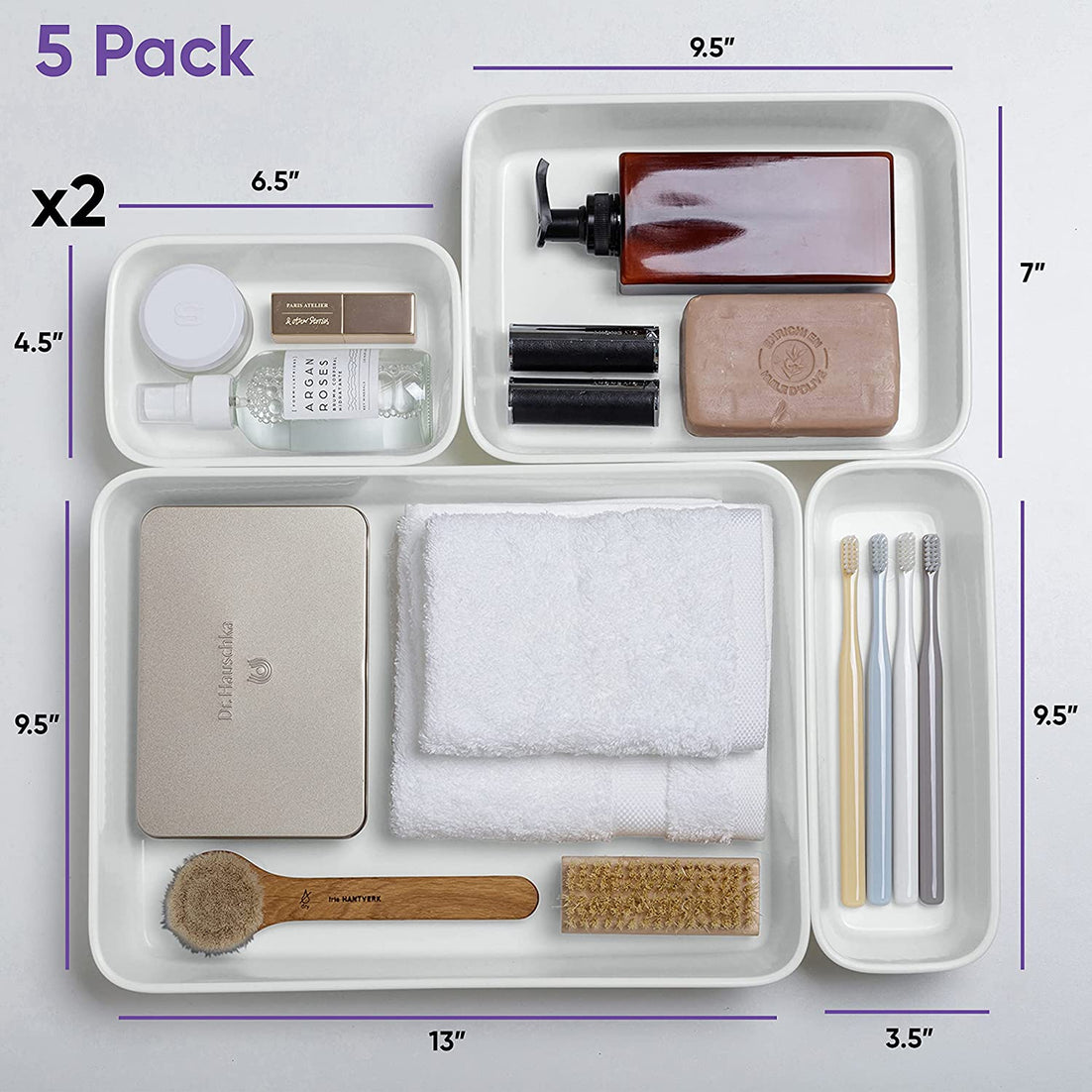 Set of 5 Ribbed Storage Bin White Smoke