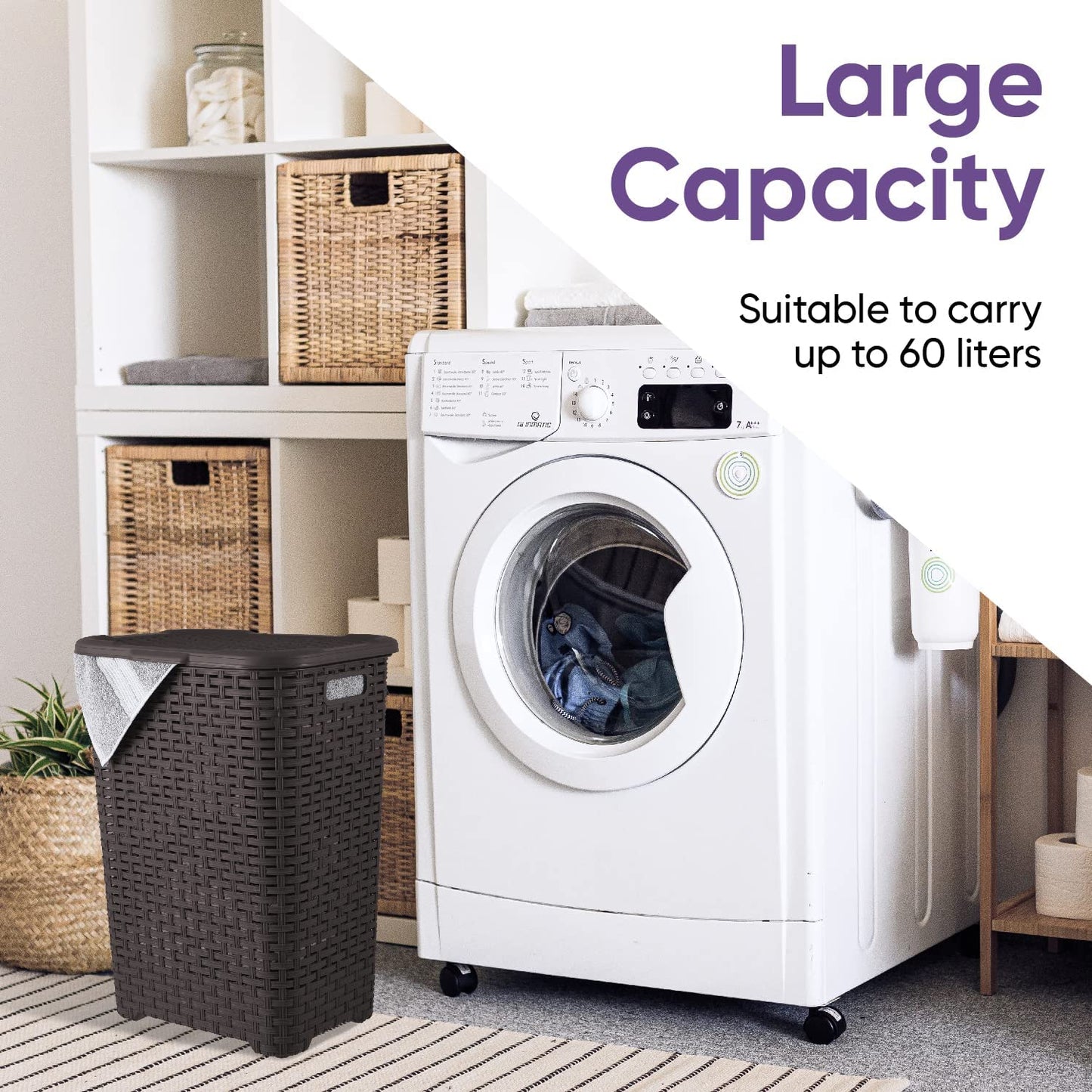 Wicker Style Laundry Hamper, 60 Liter - Root Beer Brown