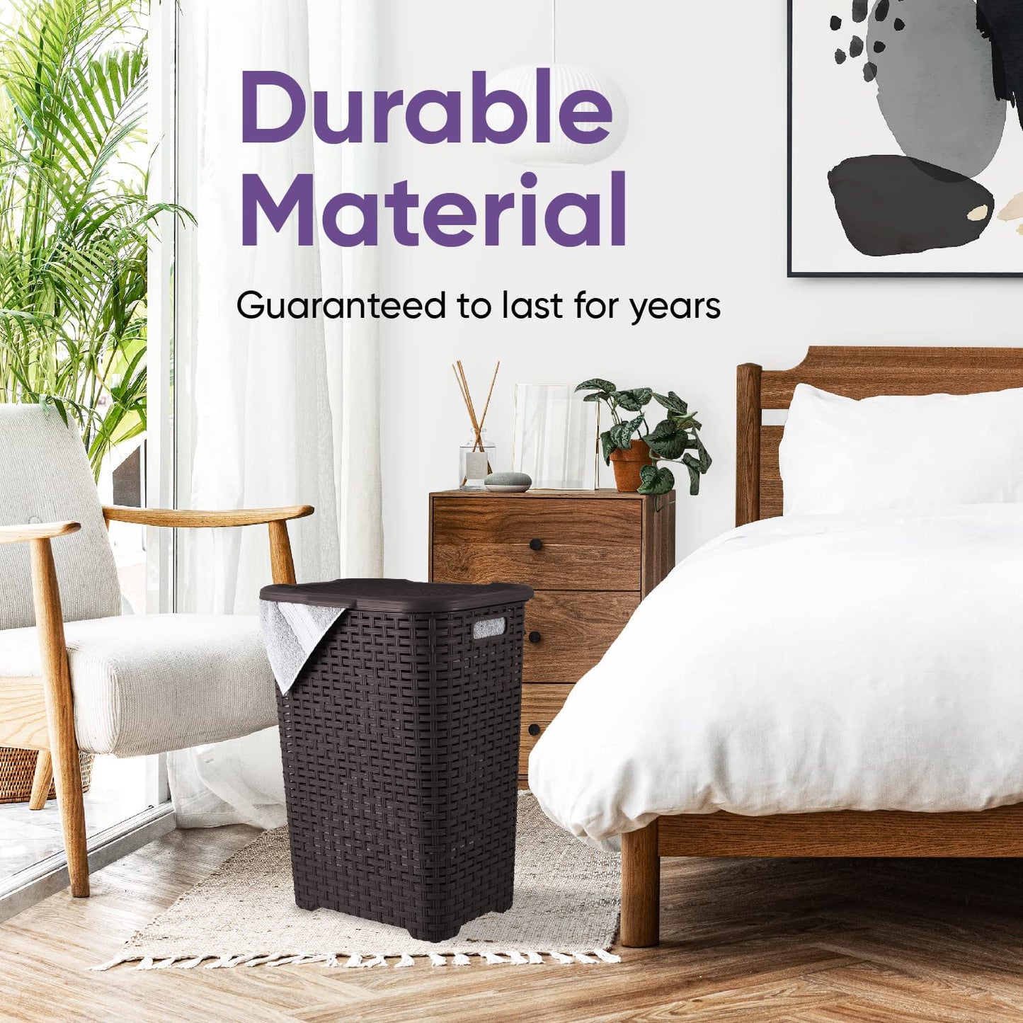 Wicker Style Laundry Hamper, 60 Liter - Root Beer Brown