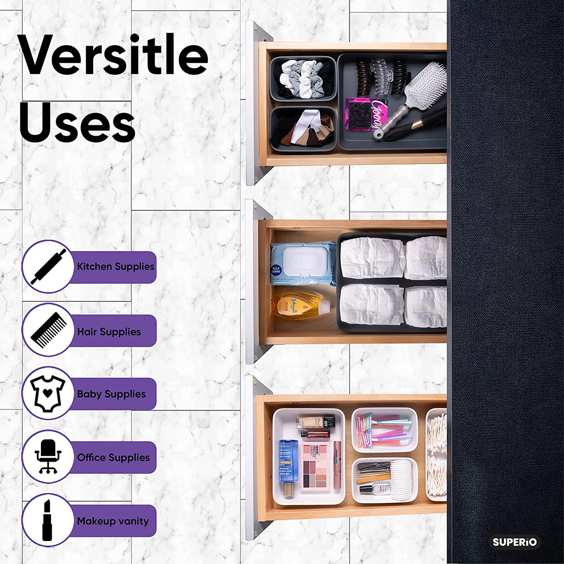 Set of 5 Ribbed Storage Bin White Smoke