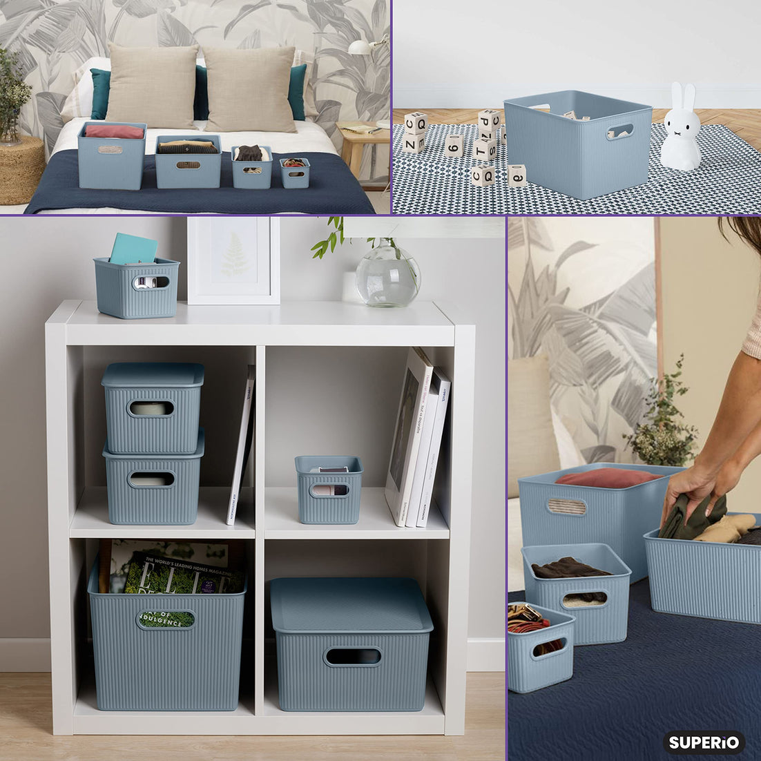 22 Liter Ribbed Storage Bin Stone Blue