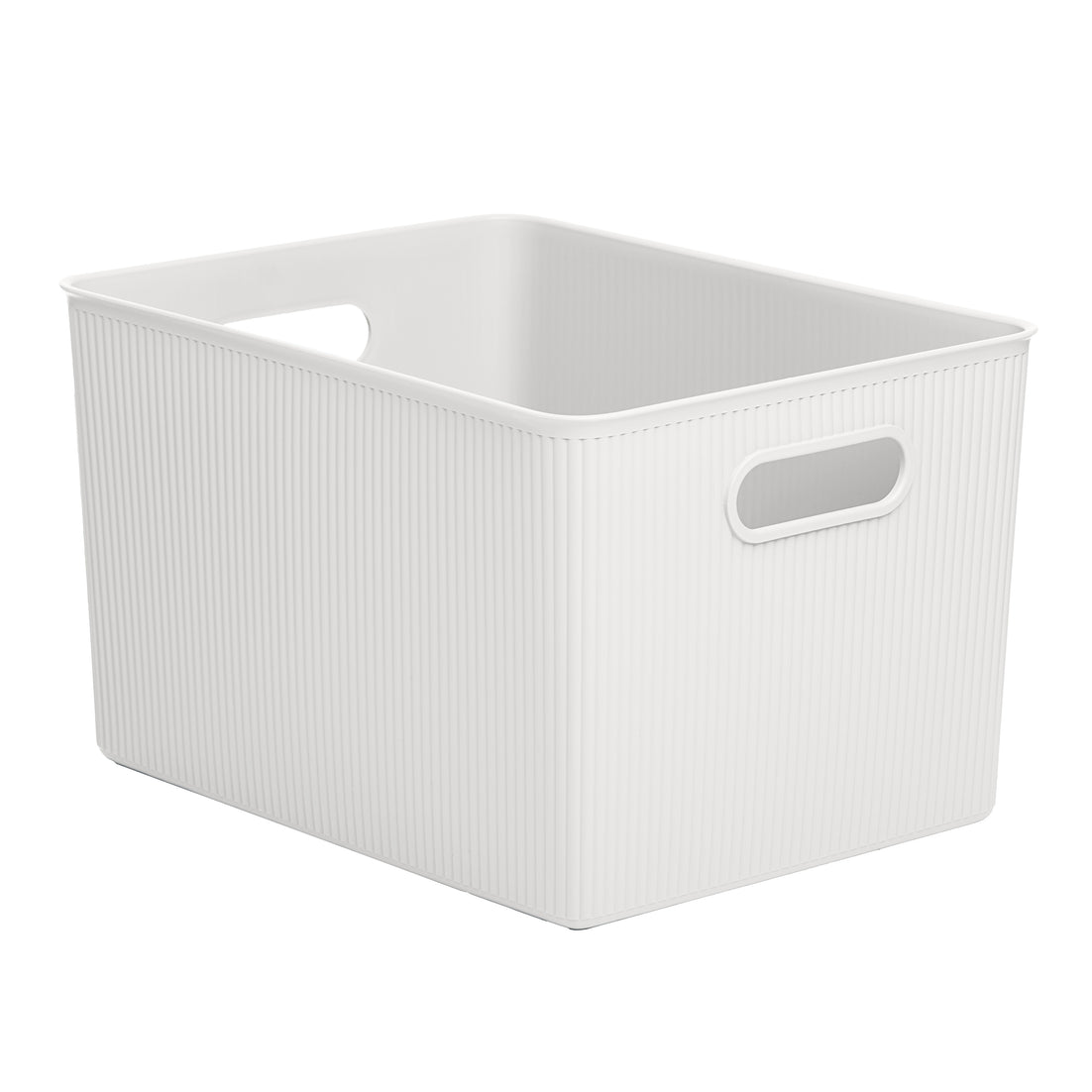 22 Liter Ribbed Storage Bin White, Decorative Basket With Handles