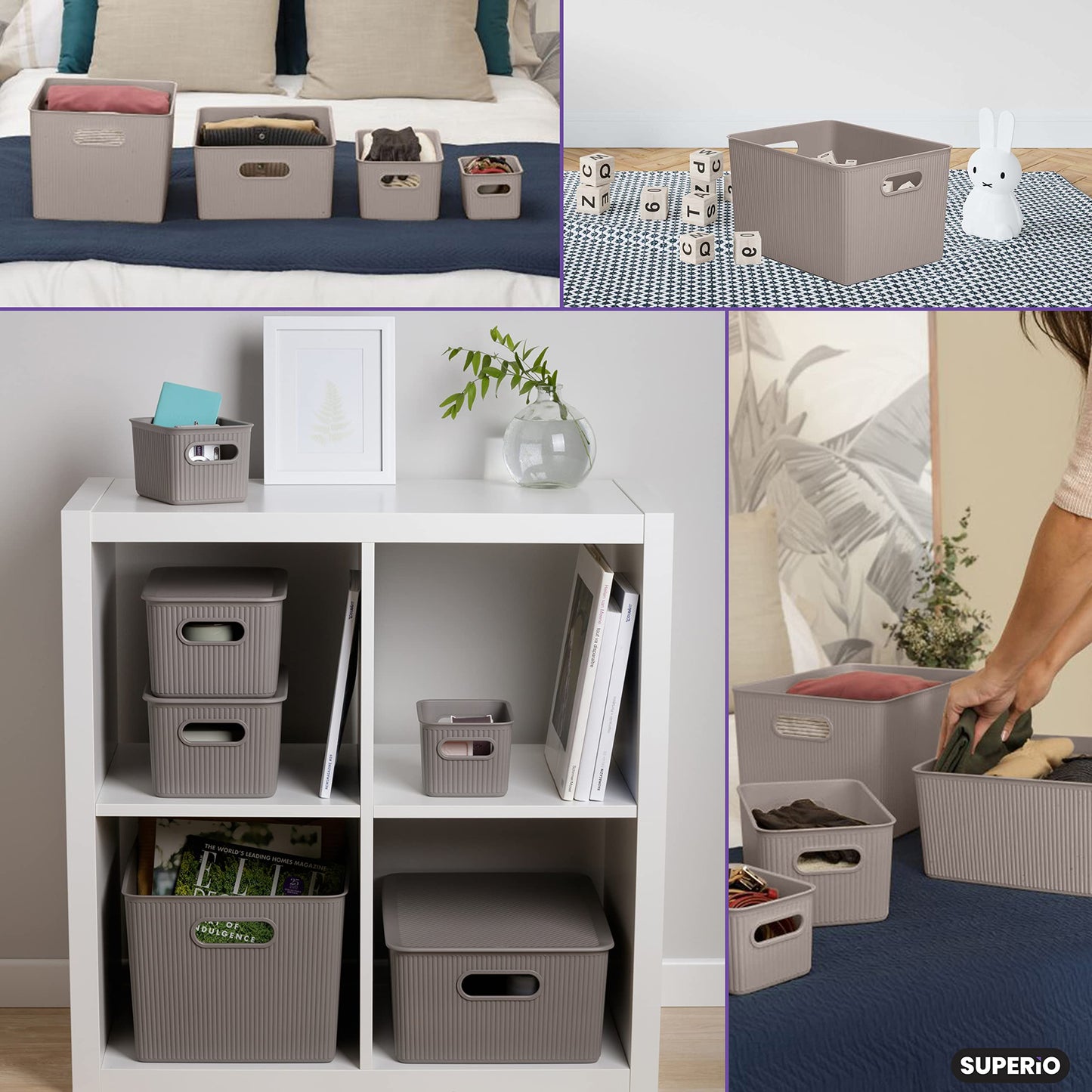 22 Liter Ribbed Storage Bin Taupe