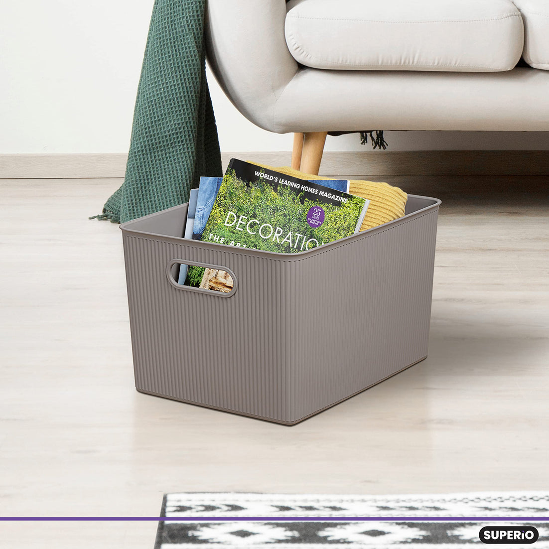 22 Liter Ribbed Storage Bin Taupe