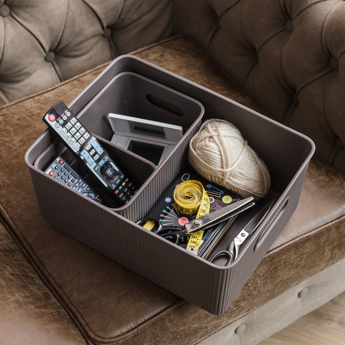 15 Liter Ribbed Storage Bin Brown