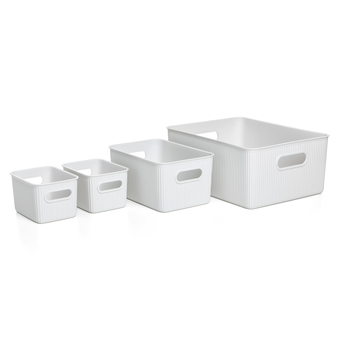 Set of 4 Ribbed Storage Bin White