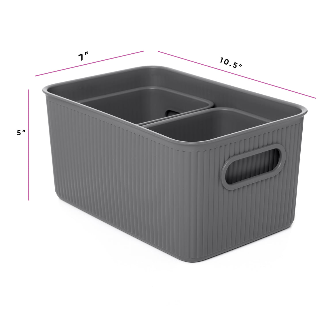 Set of 3 Ribbed Storage Bin Grey