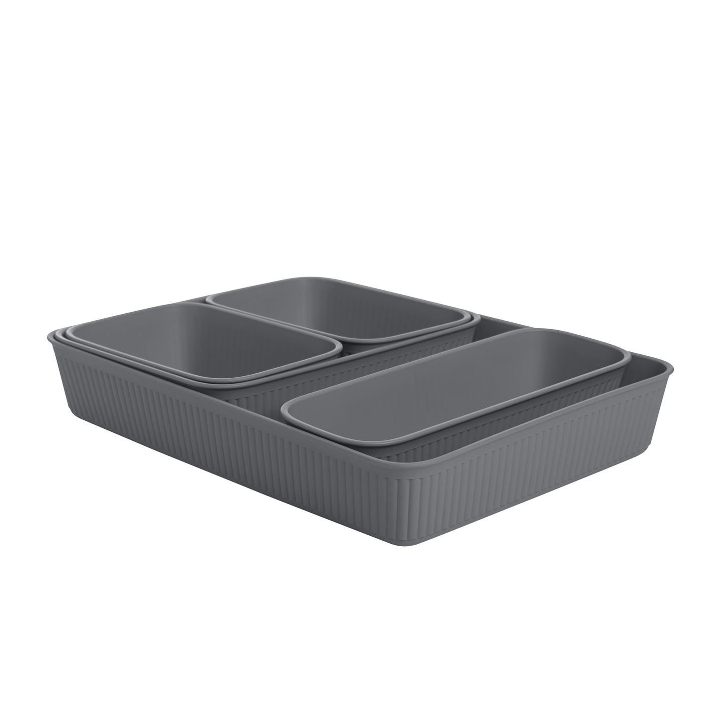 Set of 5 Ribbed Storage Bin Grey