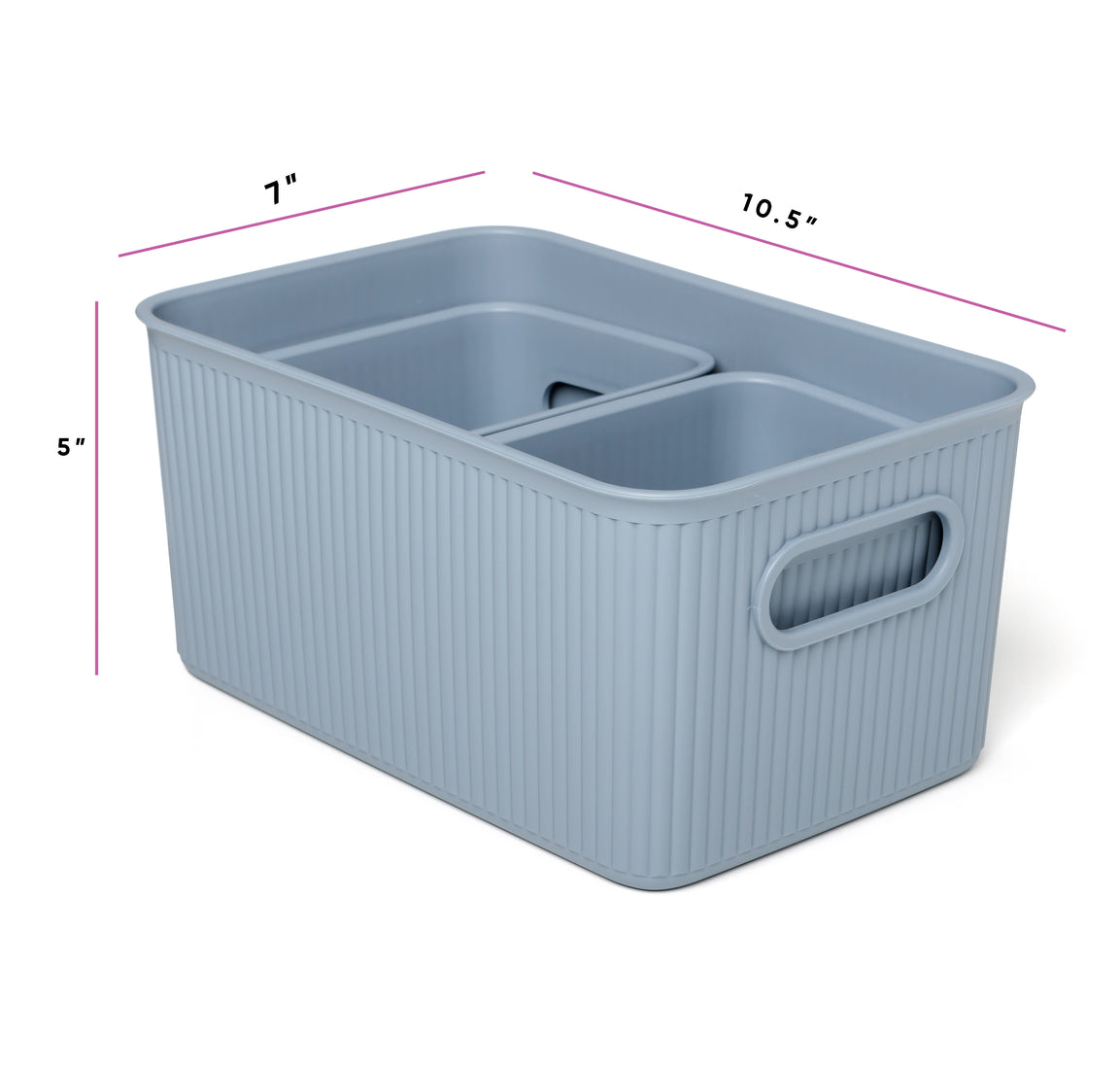 Set of 3 Ribbed Storage Bin Blue