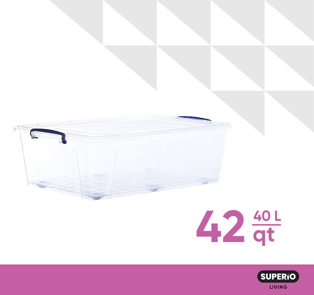 Storage Container (42 Quart), Plastic Wheeled Storage Bin with Lid