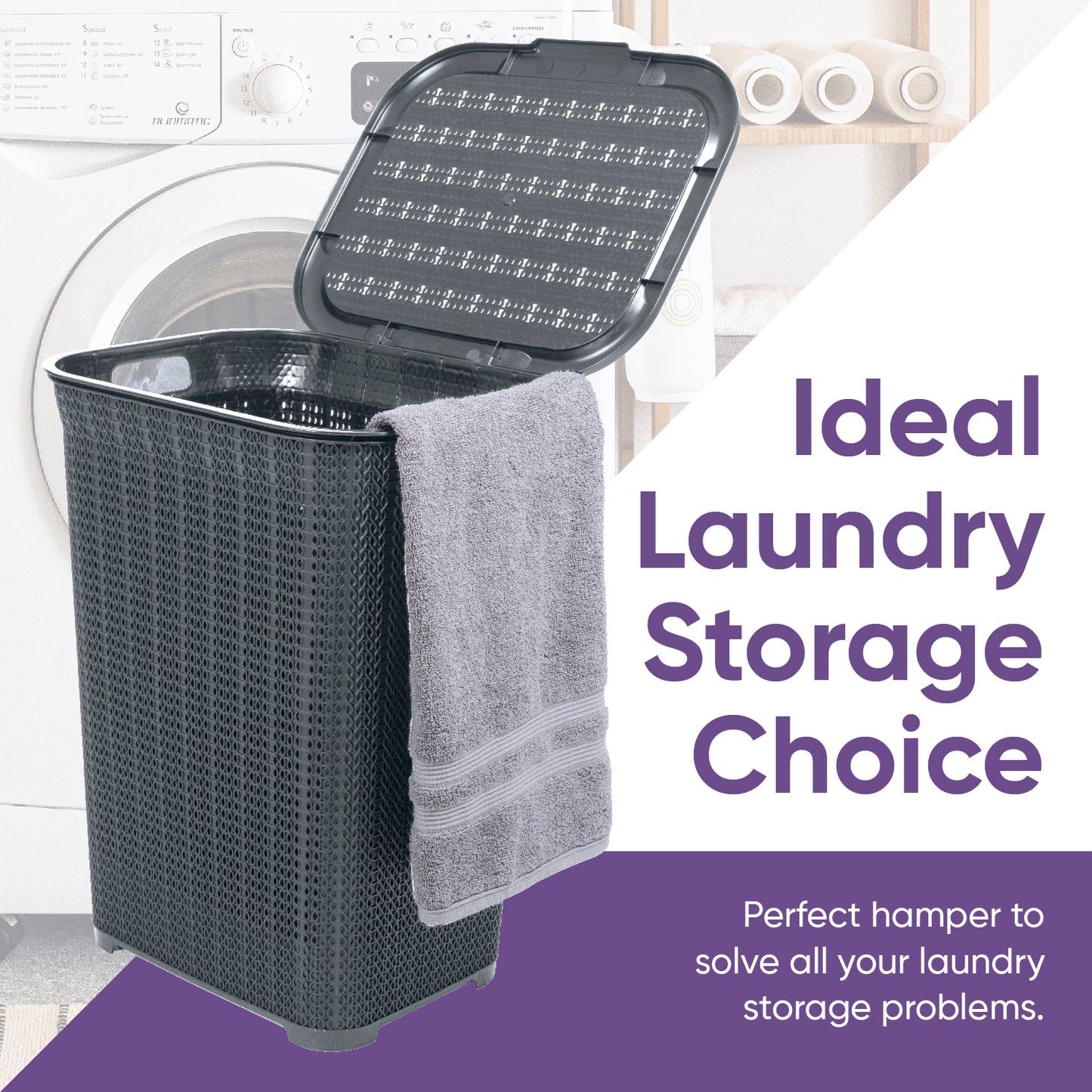 50 Liter Knit Style Laundry Hamper with Cutout Handles