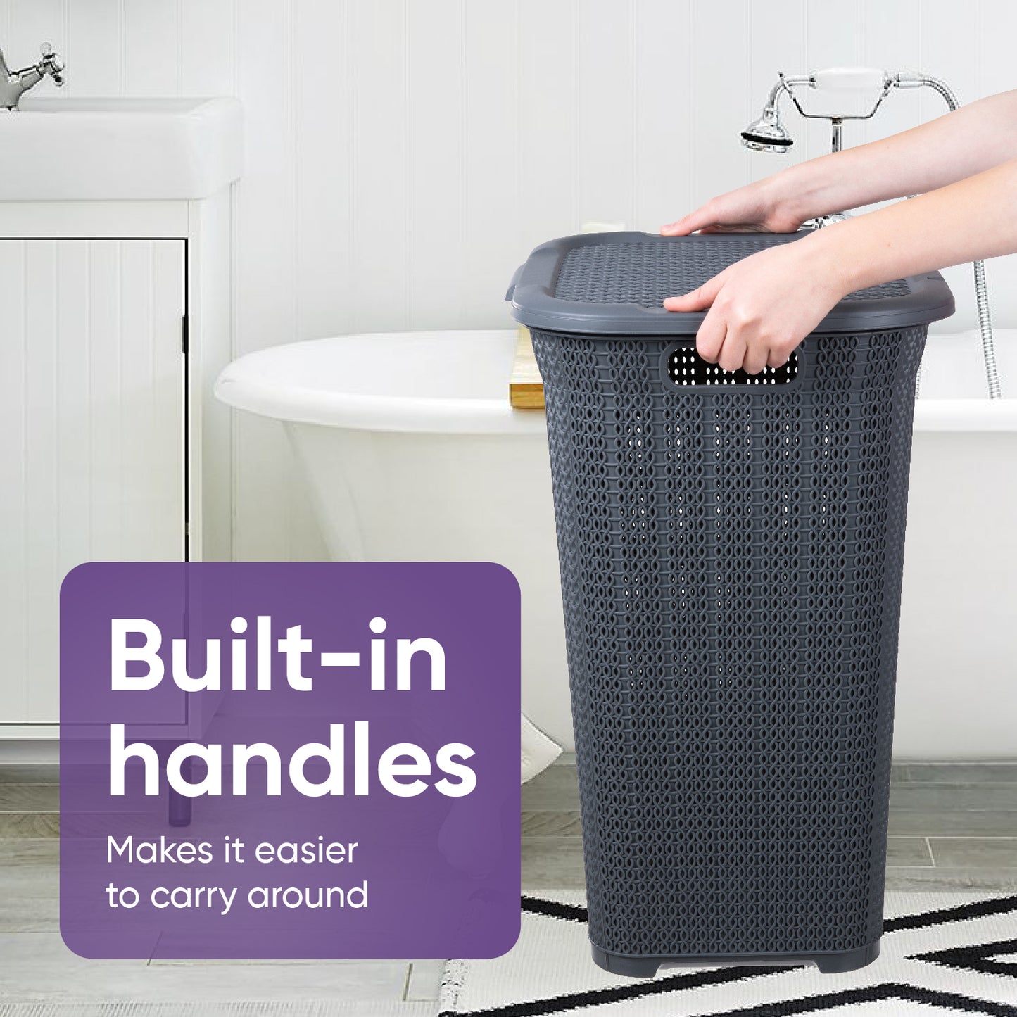 50 Liter Knit Style Laundry Hamper with Cutout Handles