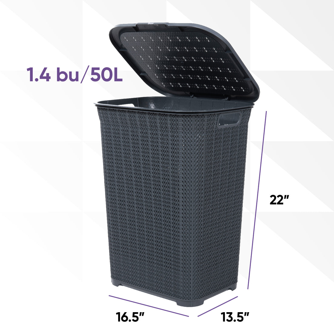 50 Liter Knit Style Laundry Hamper with Cutout Handles