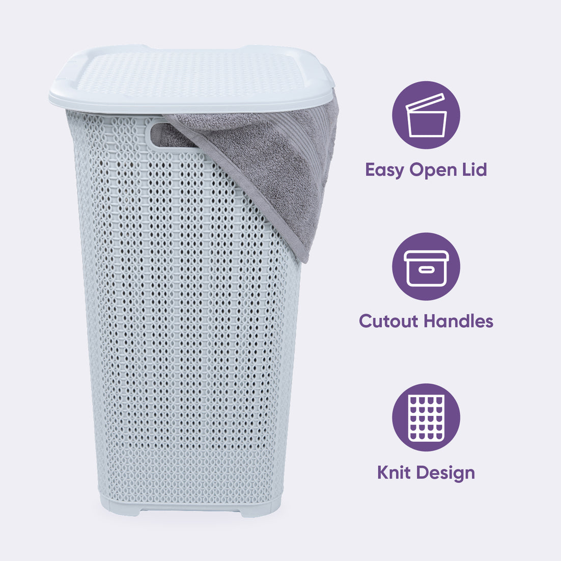 50 Liter Knit Style Laundry Hamper with Cutout Handles - White smoke