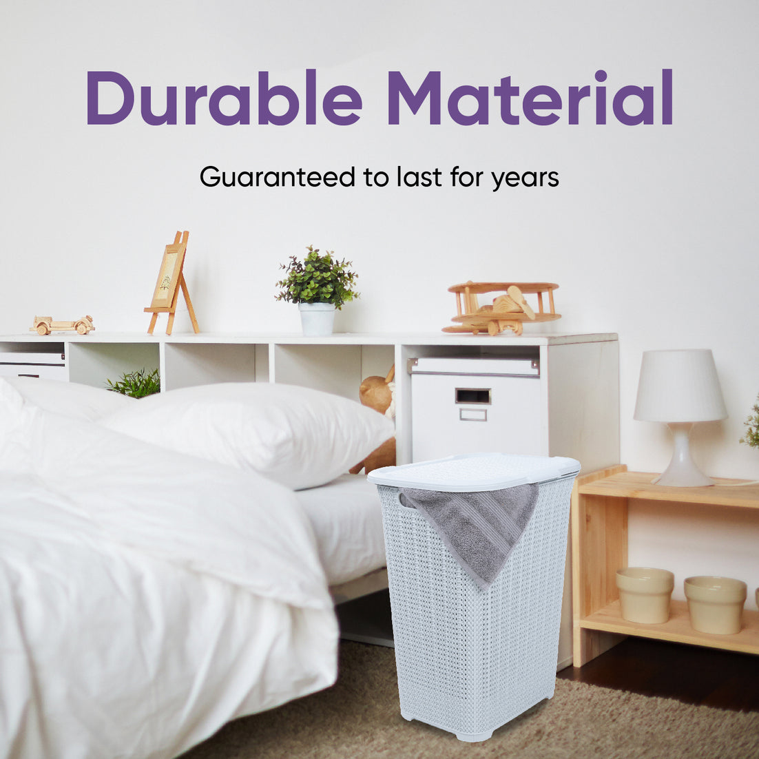 50 Liter Knit Style Laundry Hamper with Cutout Handles - White smoke