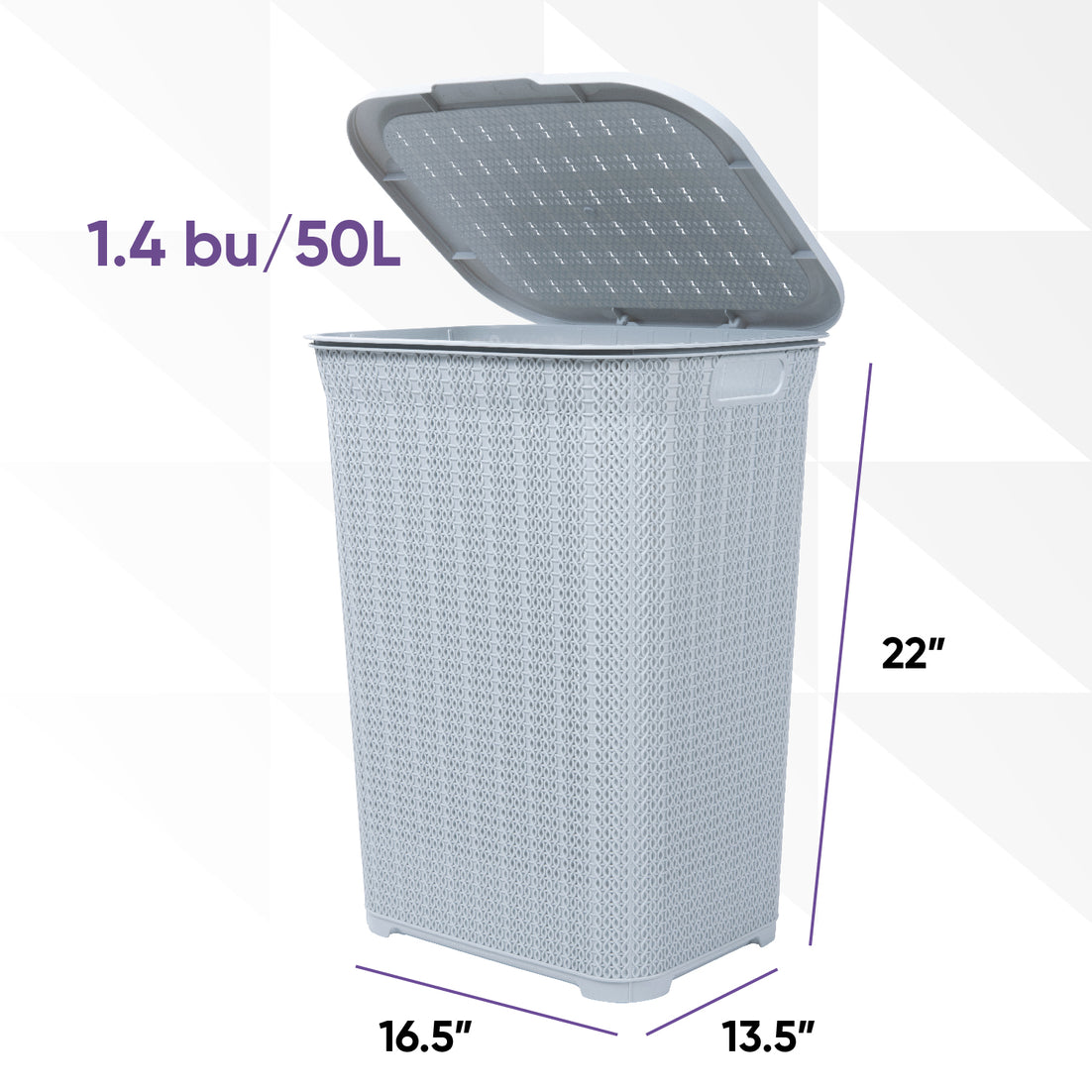 50 Liter Knit Style Laundry Hamper with Cutout Handles - White smoke