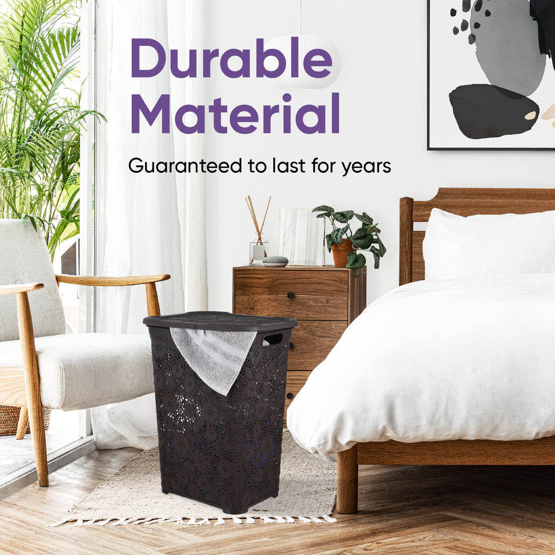 50 Liter Knit Style Laundry Hamper with Cutout Handles - Root Beer Brown